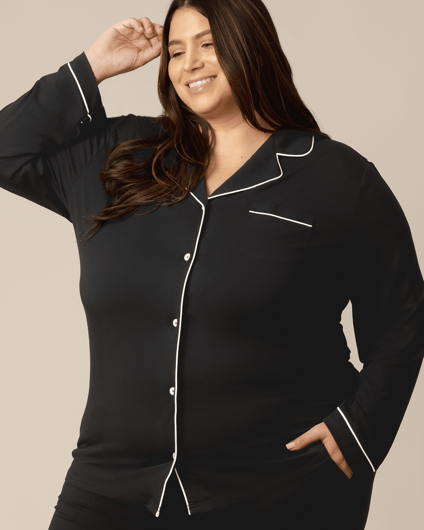 Black Clea Bamboo Long Sleeve Pajama Set by Kindred Bravely, featuring comfortable, soft bamboo fabric and relaxed fit.