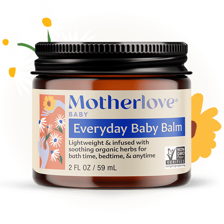 Baby skincare balm by Motherlove Herbal Company, soothing and moisturizing baby skin in a natural, gentle formula.