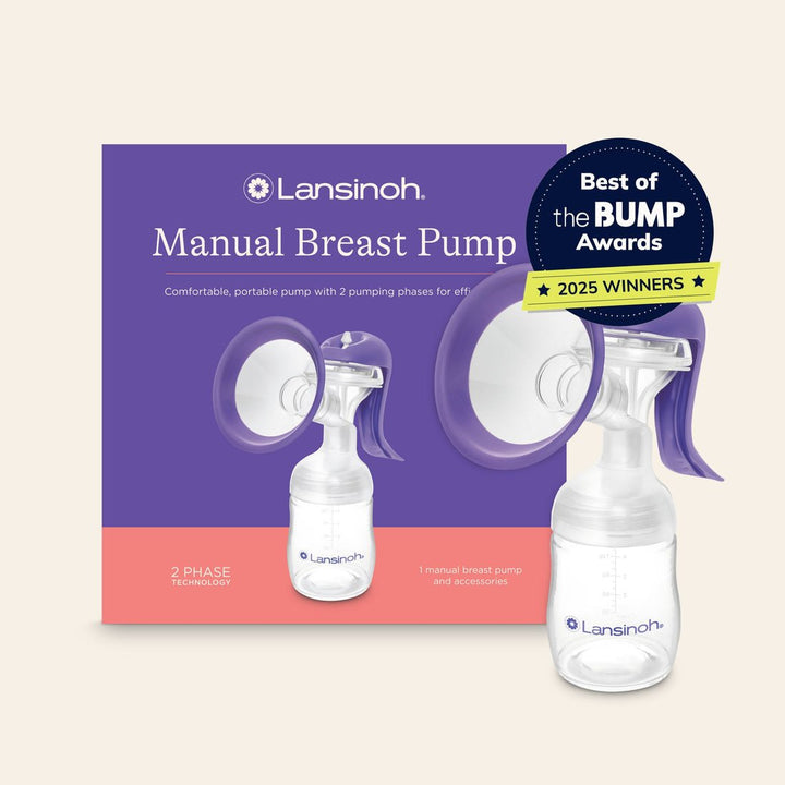 Aimee Nursing Gowns compatible with Lansinoh manual breastpump, showing the pump and gown for comfortable breastfeeding.