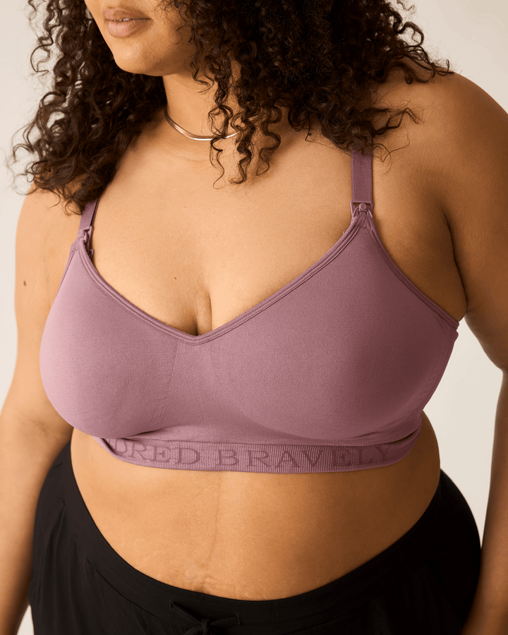 Kindred Bravely Signature Sublime Contour Hands-Free Pumping and Nursing Bra in Twilight, showing adjustable straps and soft fabric.