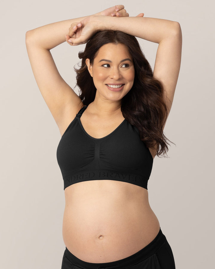 Black Simply Sublime® nursing bra by Kindred Bravely with soft fabric and supportive design, shown on a model.