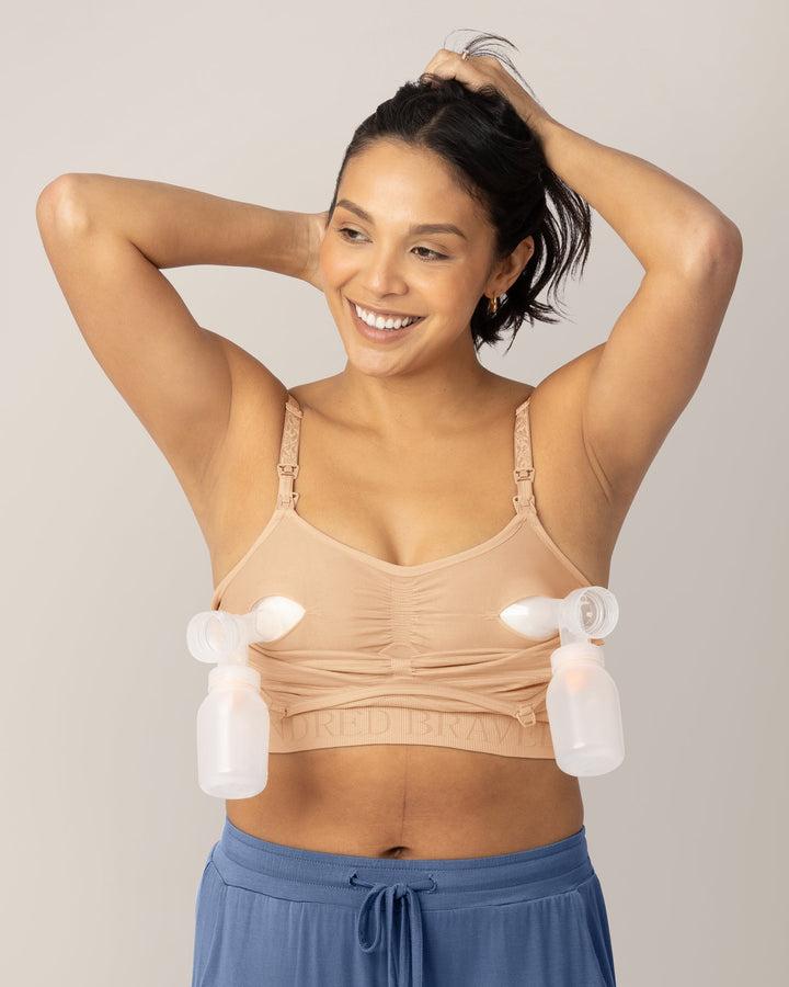 Beige Sublime Hands-Free Pumping and Nursing Bra by Kindred Bravely, soft and supportive maternity bra with convenient hands-free design.