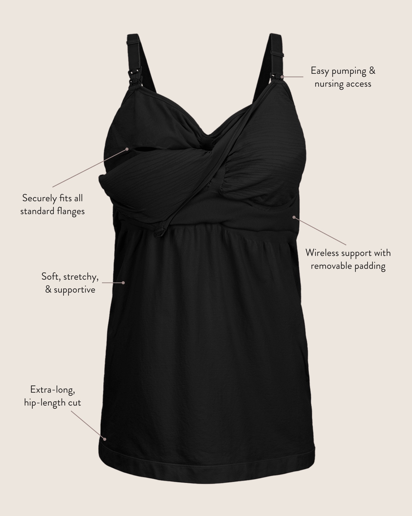 Black Sublime® Hands-Free Pumping and Nursing Tank by Kindred Bravely, featuring a comfortable, supportive bra design for breastfeeding.