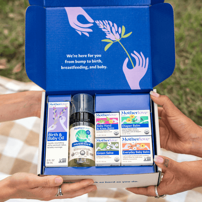 Motherlove Herbal Company baby care gift box with natural skincare products for infants and new parents.