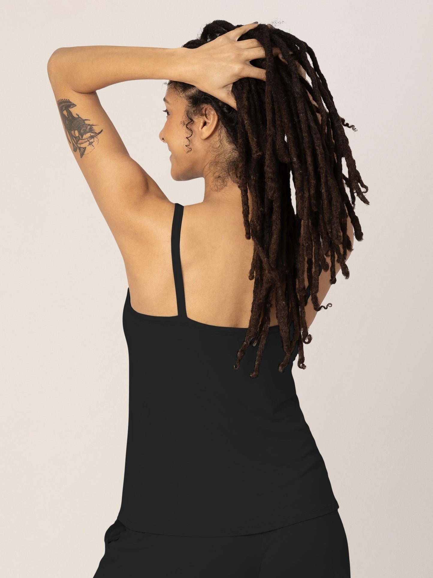 Black bamboo lounge-around nursing tank top by Kindred Bravely featuring a relaxed fit and easy nursing access.