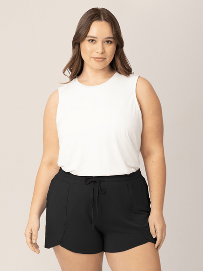 Black bamboo maternity and postpartum lounge shorts by Kindred Bravely, featuring a comfortable, relaxed fit and soft fabric.