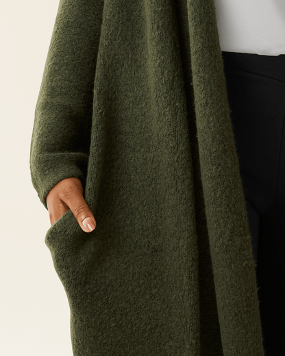 Kindred Bravely Chloe cardigan sweater in thyme color, cozy long-sleeve tops, soft knit fabric perfect for casual wear.