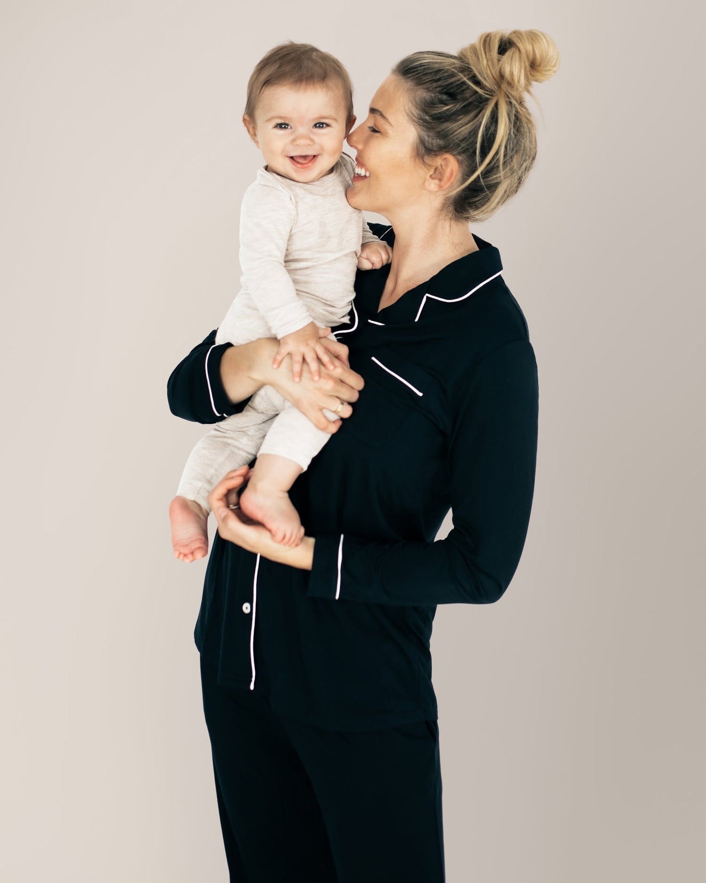 Black Clea Bamboo Long Sleeve Pajama Set by Kindred Bravely, soft, comfortable pajamas with long sleeves and relaxed fit.