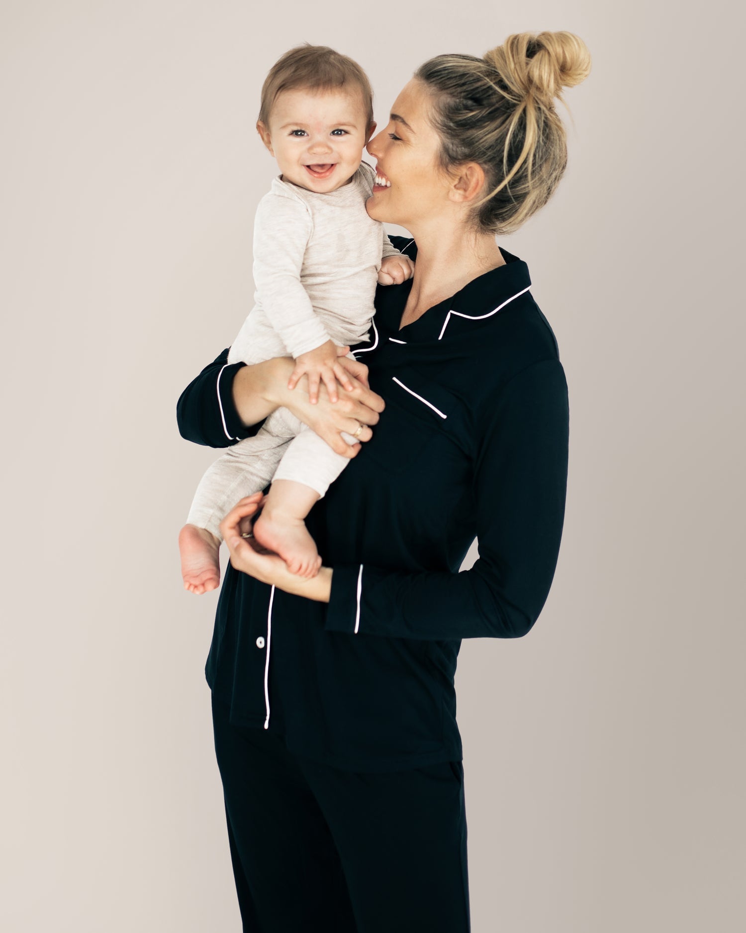 Black Clea Bamboo Long Sleeve Pajama Set by Kindred Bravely, soft, comfortable pajamas with long sleeves and relaxed fit.