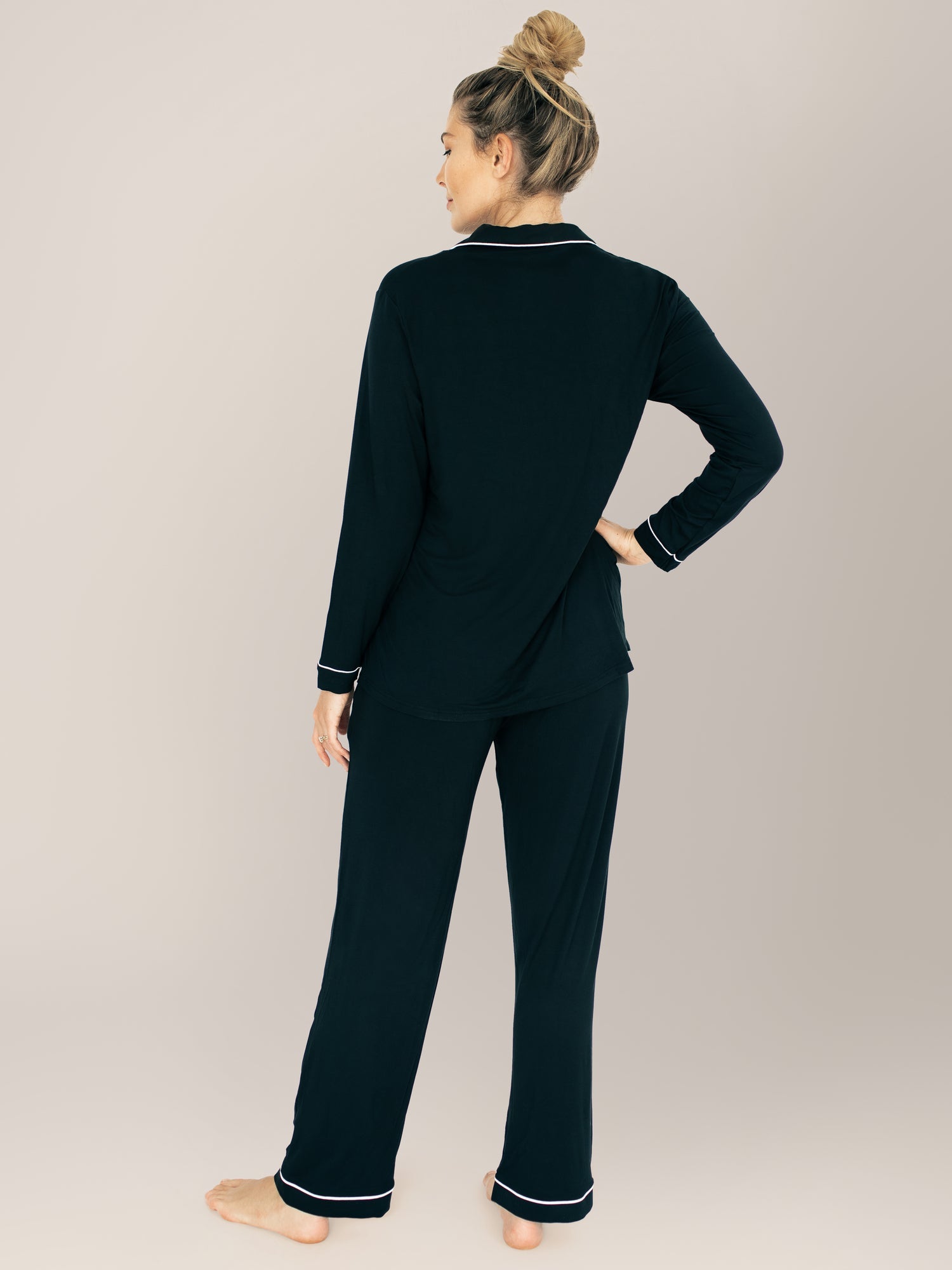 Black Clea Bamboo Long Sleeve Pajama Set by Kindred Bravely, featuring comfortable, soft bamboo fabric and relaxed fit.
