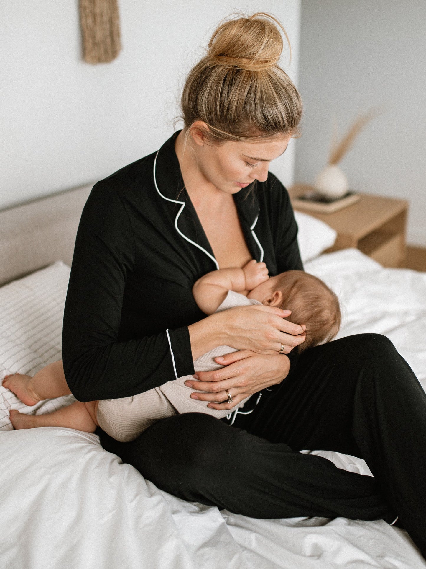 Kindred Bravely Clea Bamboo Long Sleeve Pajama Set in black, soft and comfortable sleepwear for women.