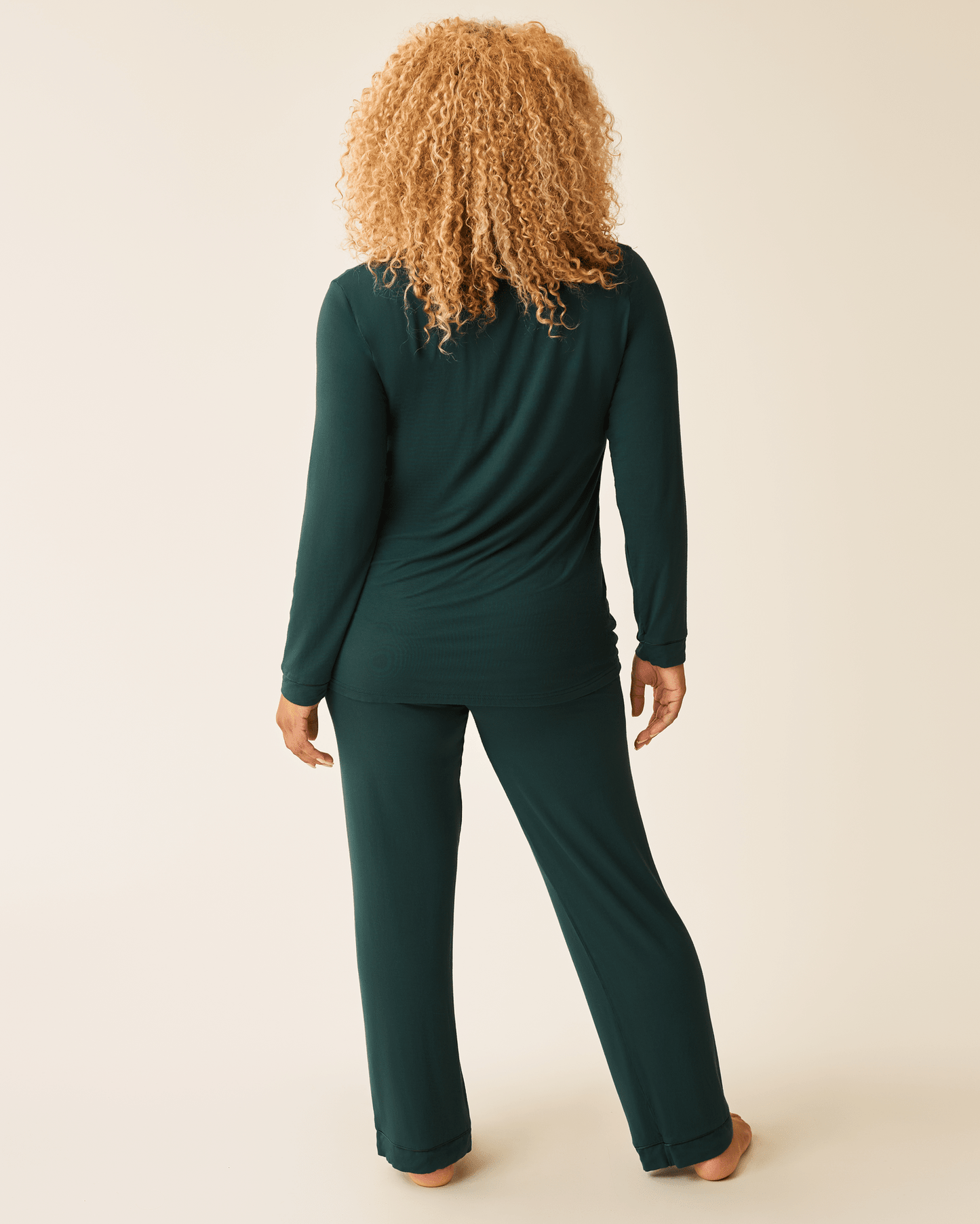 Kindred Bravely Clea Bamboo Long Sleeve Pajama Set in evergreen, soft and comfortable loungewear for women.