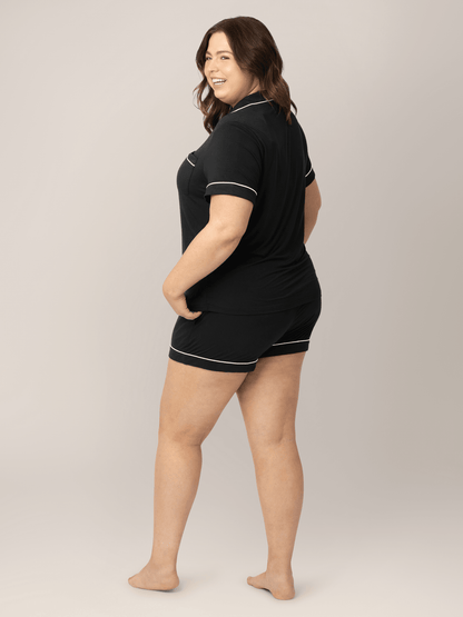Black Clea Bamboo short sleeve pajama set by Kindred Bravely, soft and comfortable sleepwear for women.