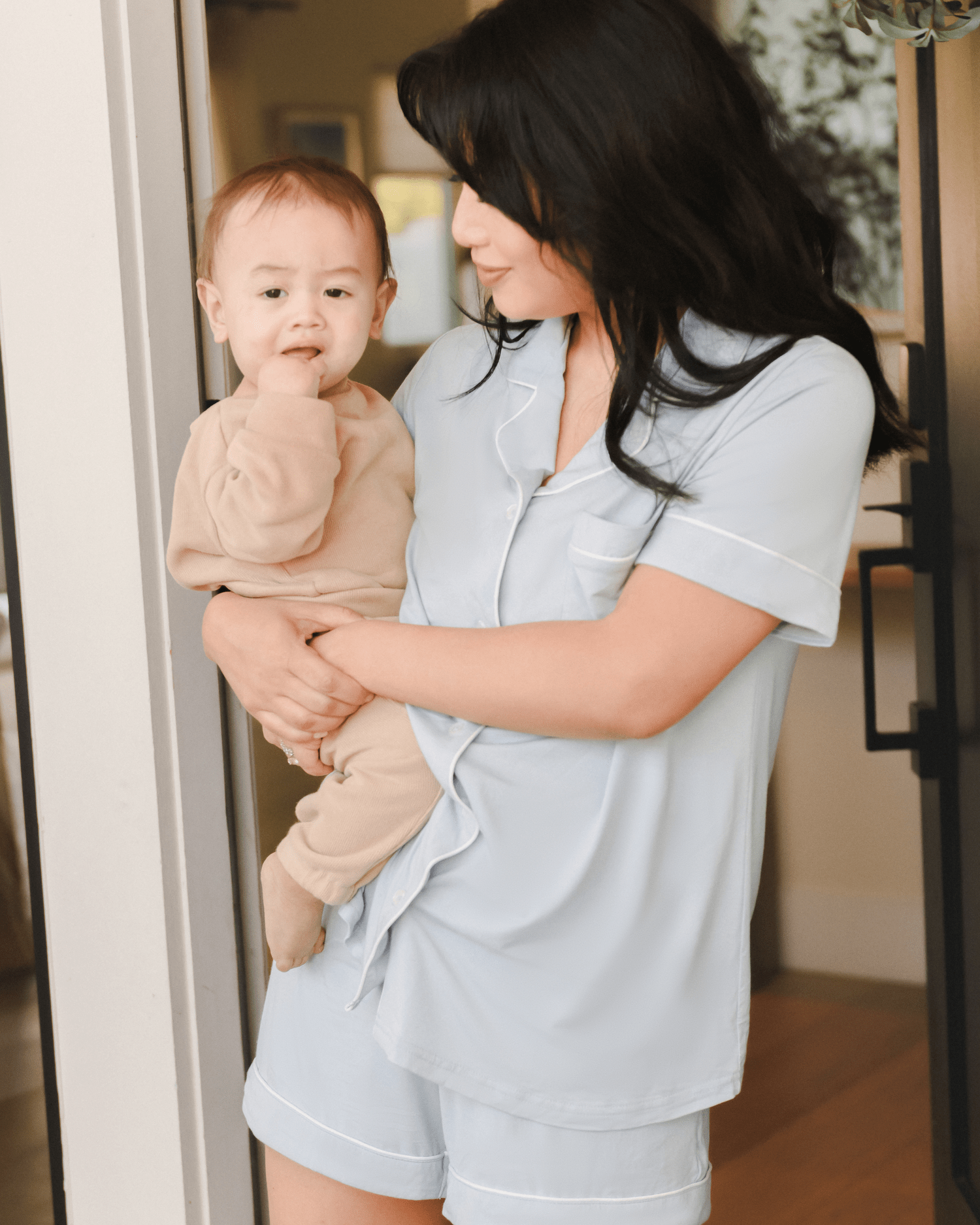 Kindred Bravely Clea Bamboo Short Sleeve Pajama Set in Mist, soft and comfortable sleepwear with short sleeves and a relaxed fit.
