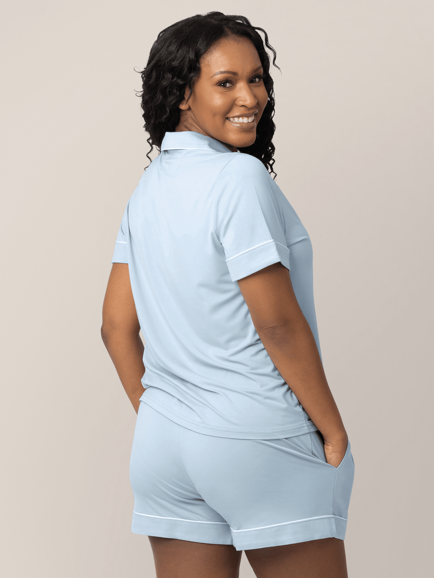 Kindred Bravely Clea Bamboo short sleeve pajama set in mist color, soft and comfortable sleepwear for women.