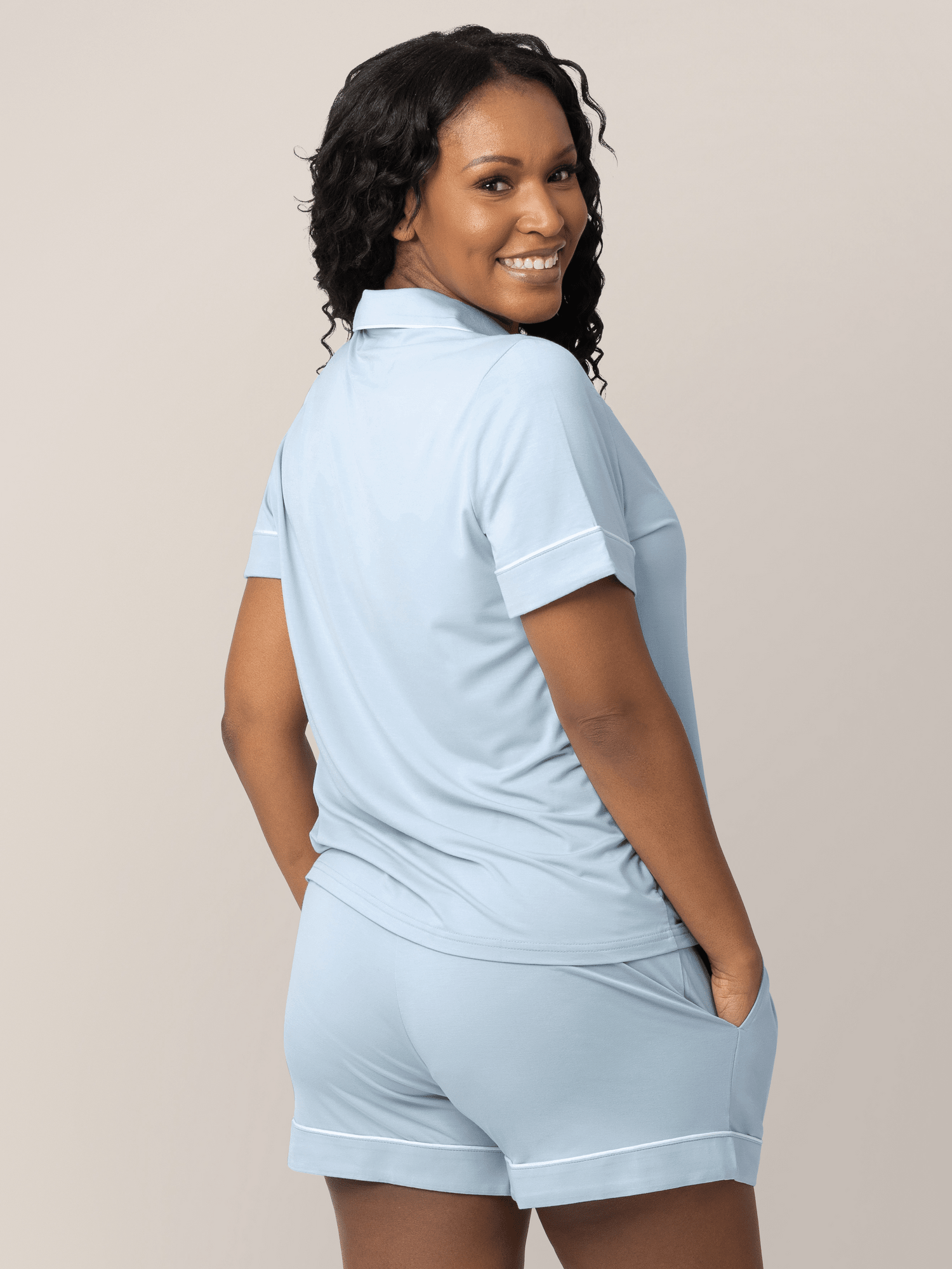 Kindred Bravely Clea Bamboo short sleeve pajama set in mist color, soft and comfortable sleepwear for women.