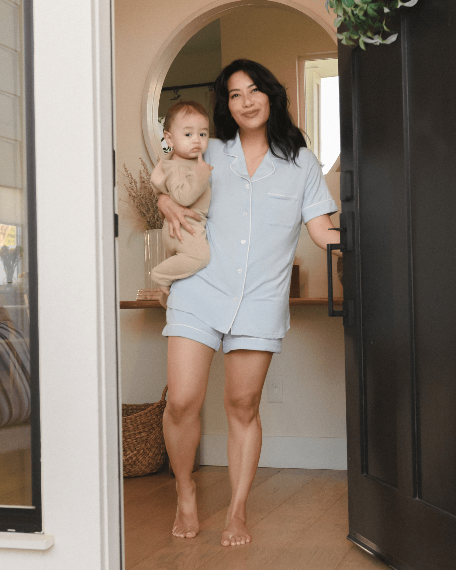 Kindred Bravely Clea bamboo short sleeve pajama set in mist color, soft and comfortable sleepwear for women.