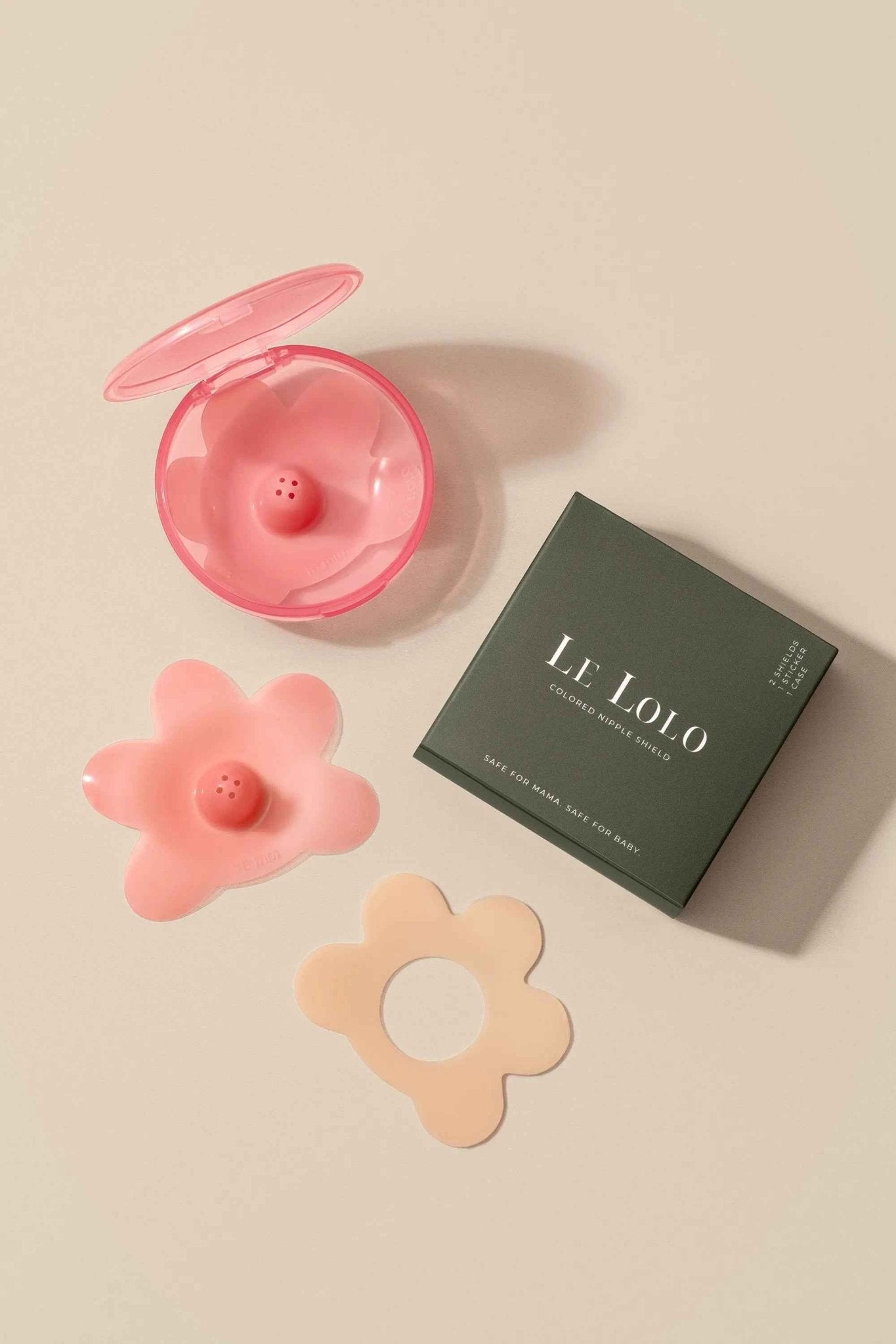 Colored Nipple Shield System by Le Lolo featuring vibrant, soft silicone nipple shields for discreet breastfeeding support.