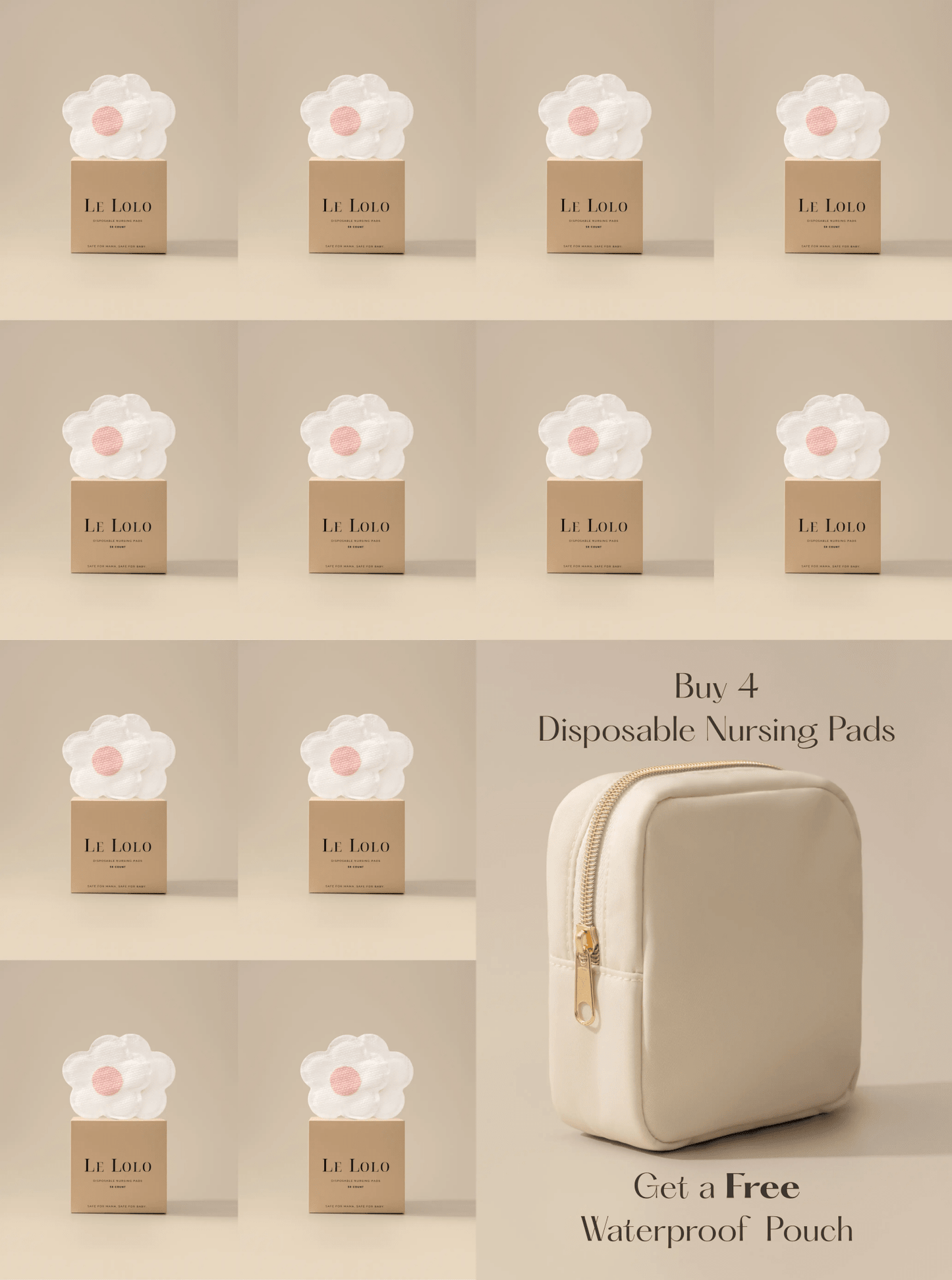 Le Lolo disposable nursing pads shown in package, soft and absorbent for breastfeeding comfort