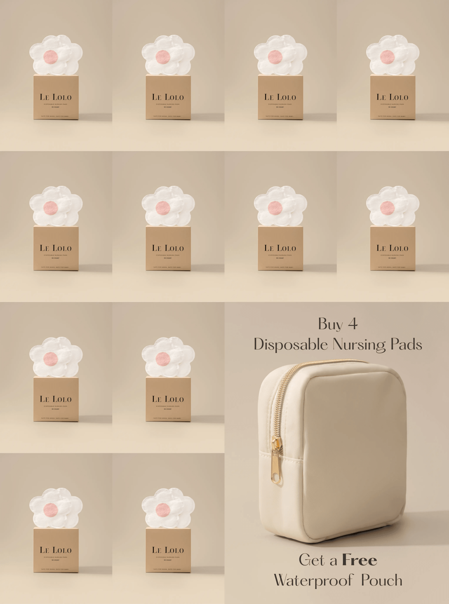 Le Lolo disposable nursing pads shown in package, soft and absorbent for breastfeeding comfort