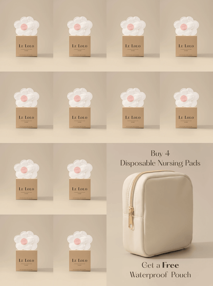 Le Lolo disposable nursing pads shown in package, soft and absorbent for breastfeeding comfort