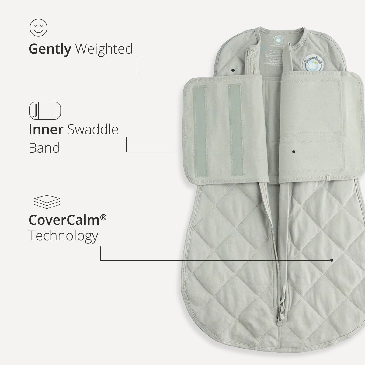 Dreamland Baby Dream Weighted Sleep Swaddle, soft fabric with adjustable straps, designed for comfortable infant sleep.