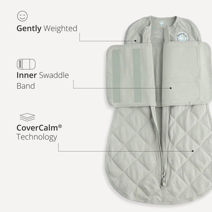 Dreamland Baby Dream Weighted Sleep Swaddle, soft fabric with adjustable straps, designed for comfortable infant sleep.