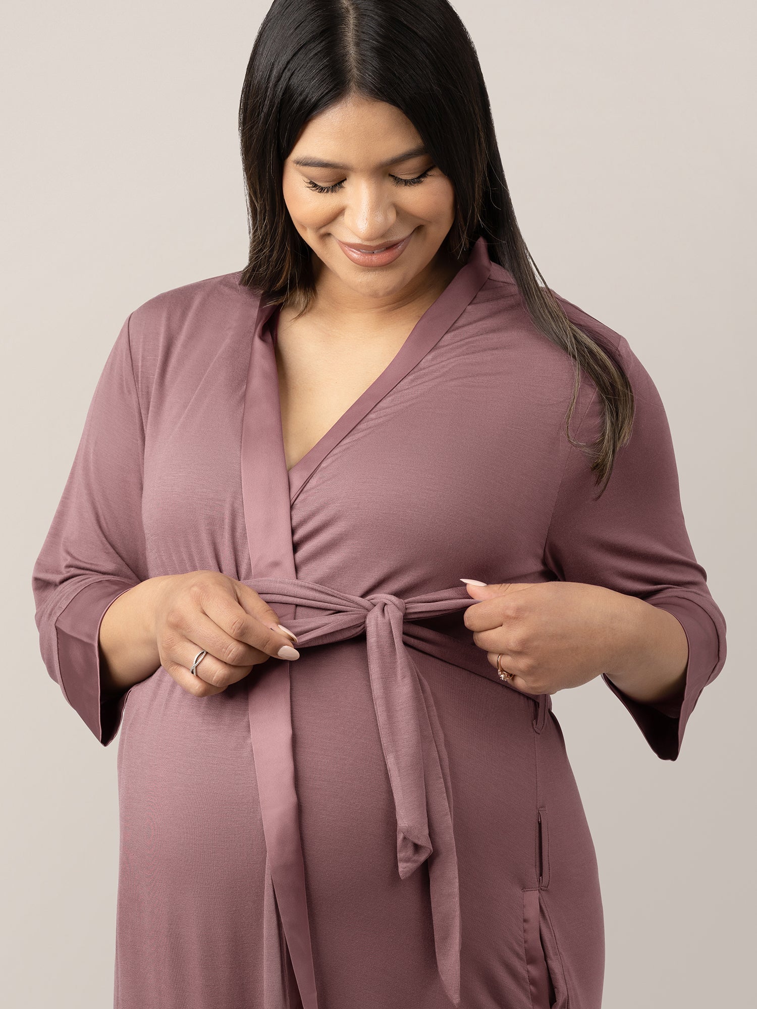 Kindred Bravely Emmaline Robe in Twilight color, soft fabric with a relaxed fit, featuring a tie waist and long sleeves.