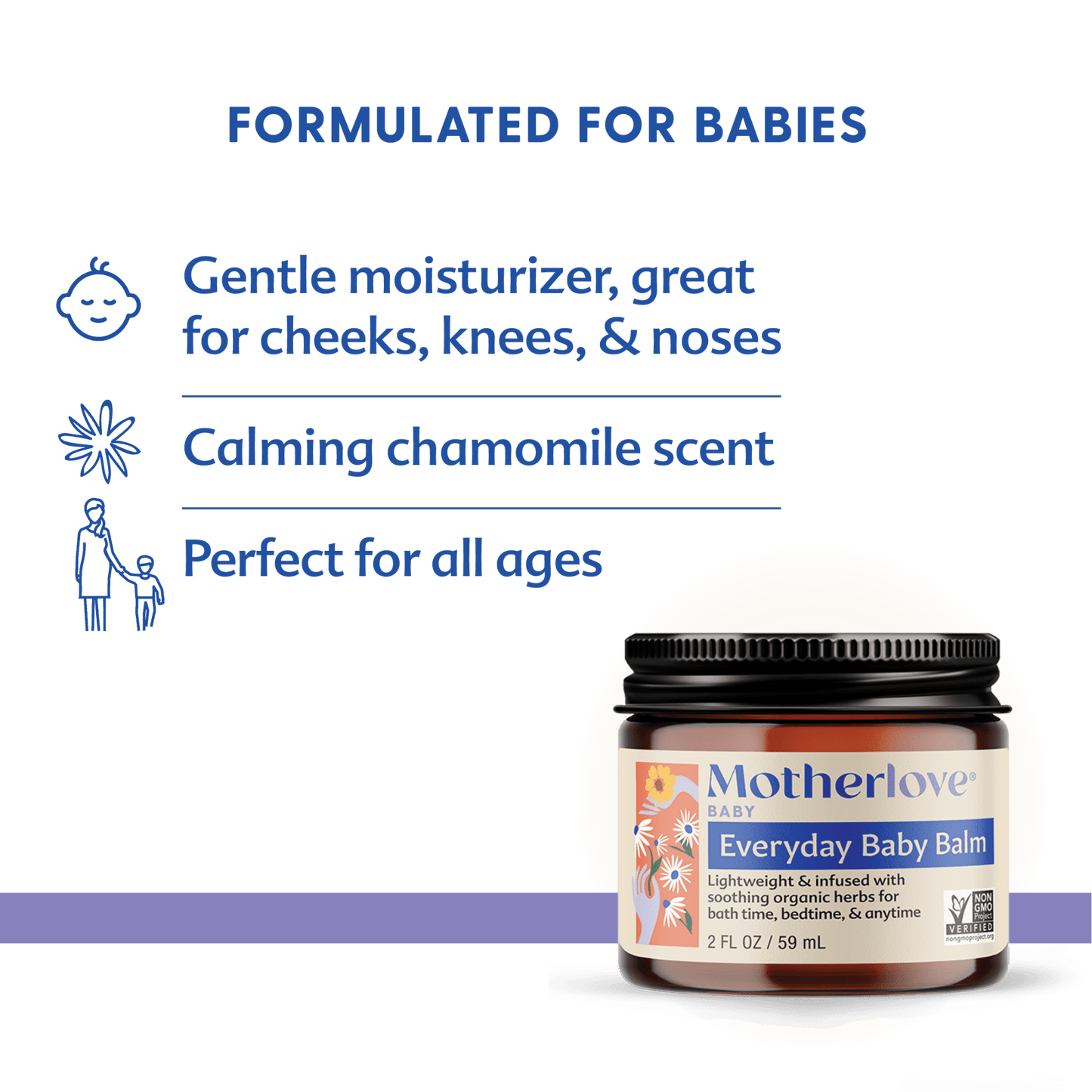Baby skincare balm by Motherlove Herbal Company, natural baby balm in a small jar for gentle skin care.