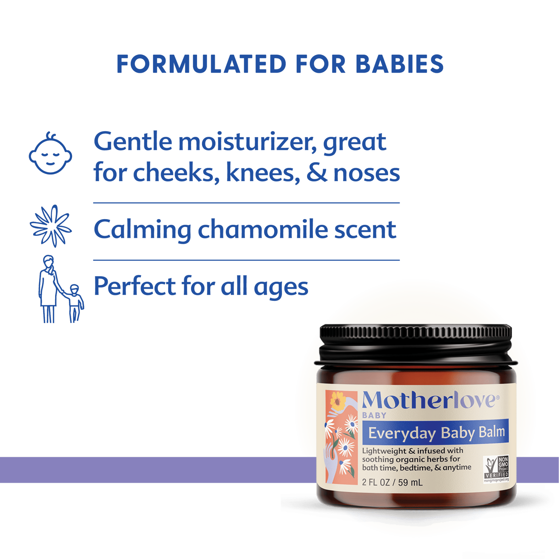 Baby skincare balm by Motherlove Herbal Company, natural baby balm in a small jar for gentle skin care.