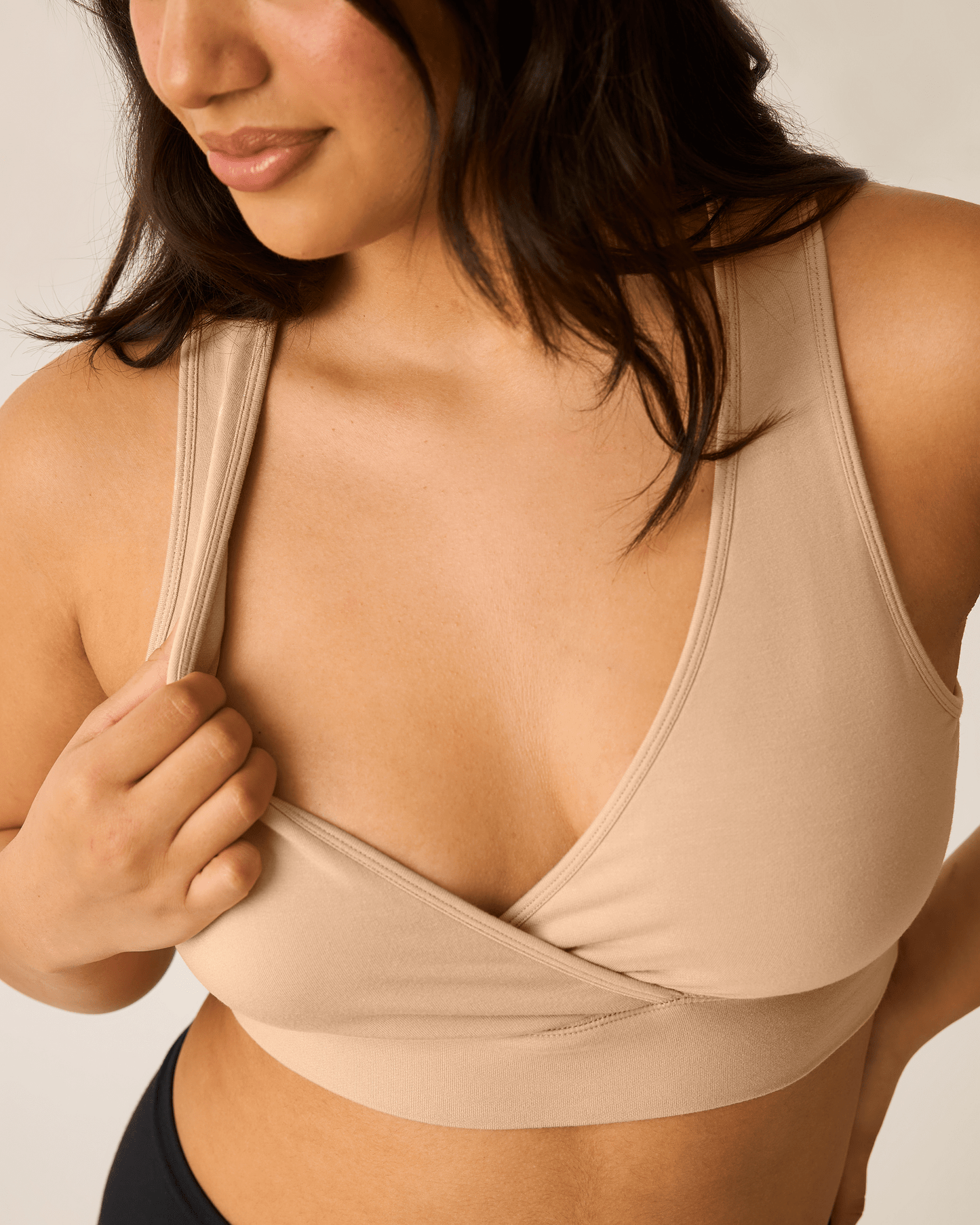 Beige French Terry Racerback Nursing & Sleep Bra by Kindred Bravely, soft and comfortable for nursing and sleep wear.