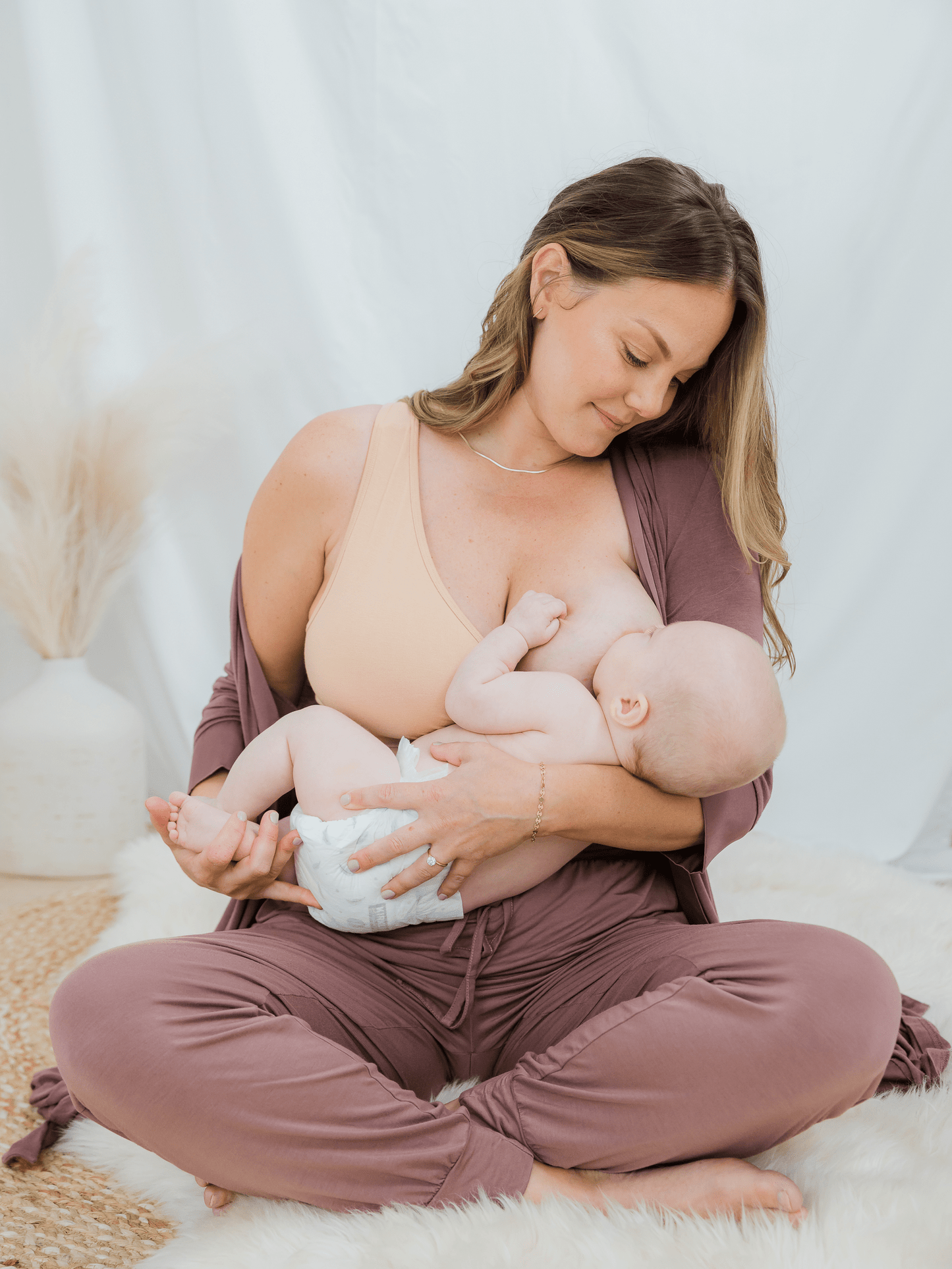Beige French Terry Racerback Nursing and Sleep Bra by Kindred Bravely, featuring soft fabric and supportive design.