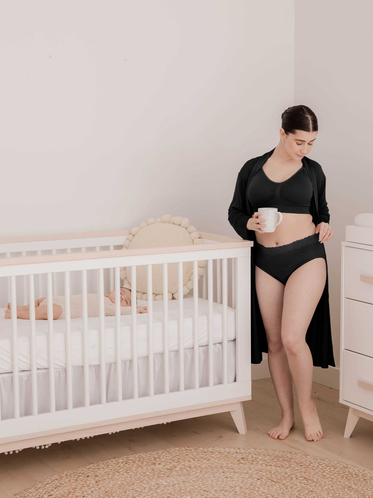 Set of high-waisted postpartum underwear from Kindred Bravely in assorted neutral colors, soft and comfortable for new moms.