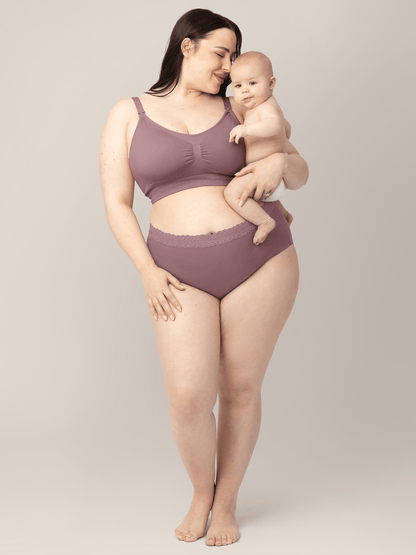 Set of high-waisted postpartum underwear in dusty hues by Kindred Bravely, soft and comfortable for postpartum recovery.