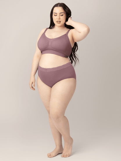 Set of high-waisted postpartum underwear in dusty hues by Kindred Bravely, showcasing comfortable, supportive underwear for new moms.