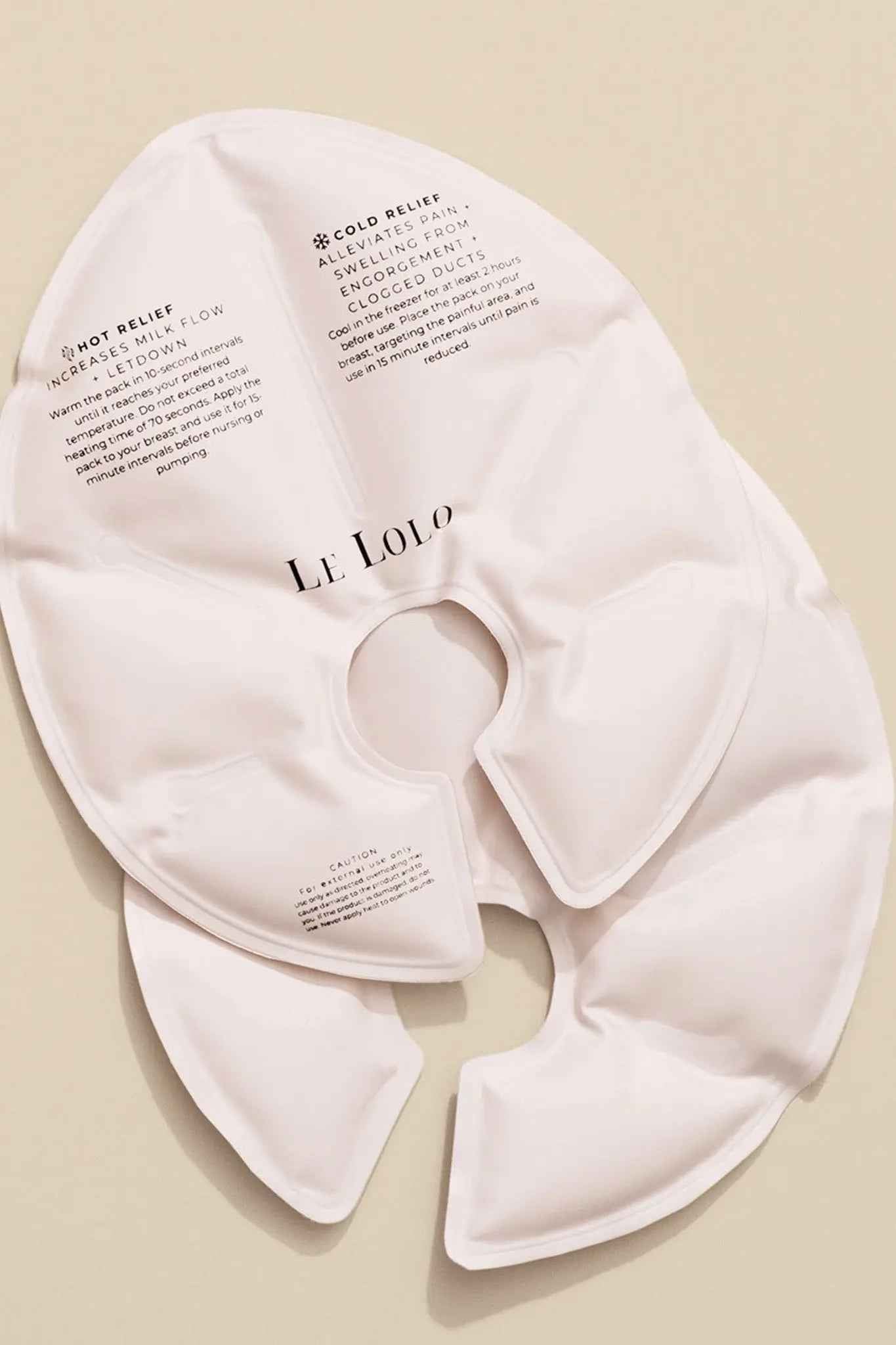 Le Lolo hot and cold breast therapy packs showing flexible gel packs for soothing breast pain and swelling.