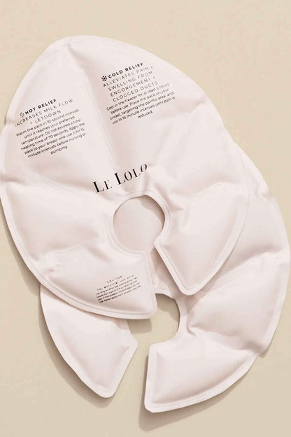 Le Lolo hot and cold breast therapy packs showing flexible gel packs for soothing breast pain and swelling.