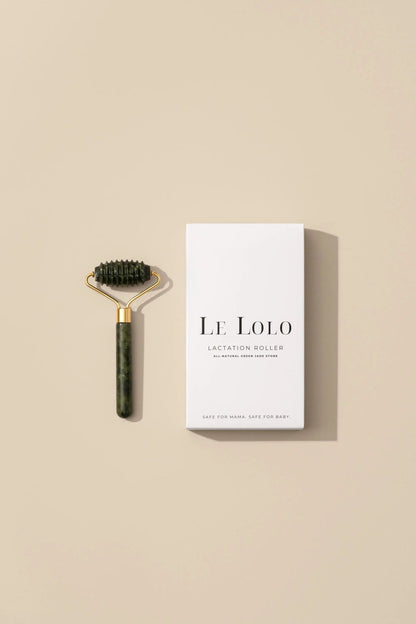 Le Lolo lactation jade roller for breast massage, featuring smooth jade stones and ergonomic handle for soothing relief.