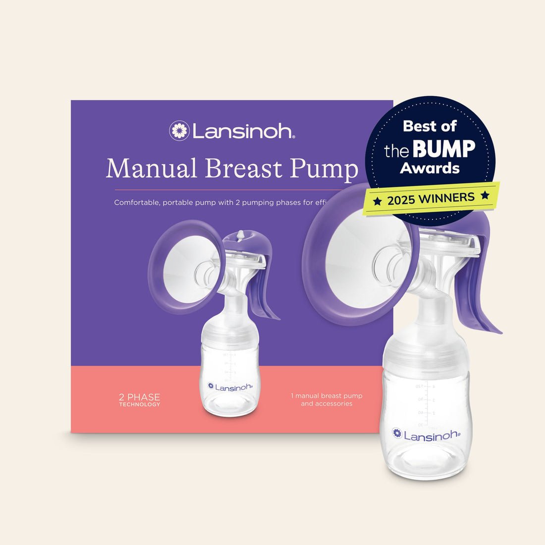 Aimee Nursing Gowns compatible with Lansinoh manual breastpump, showing the pump and gown for comfortable breastfeeding.