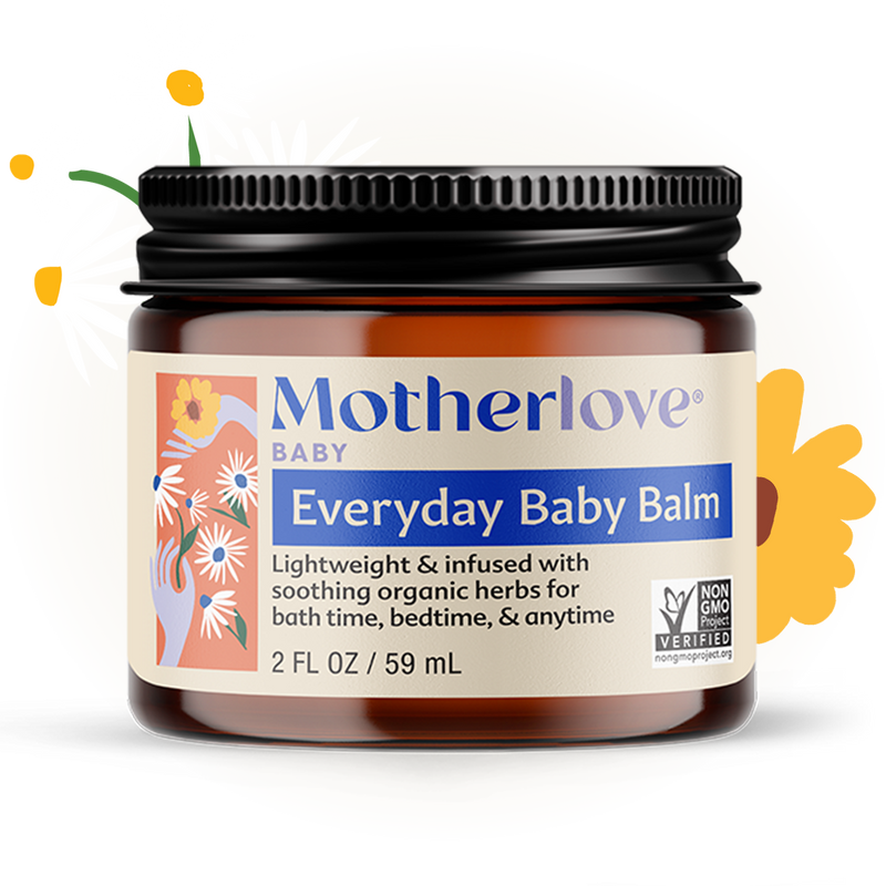 Baby balm by Motherlove Herbal Company in a 2 oz jar, gentle and soothing for everyday baby skin care.