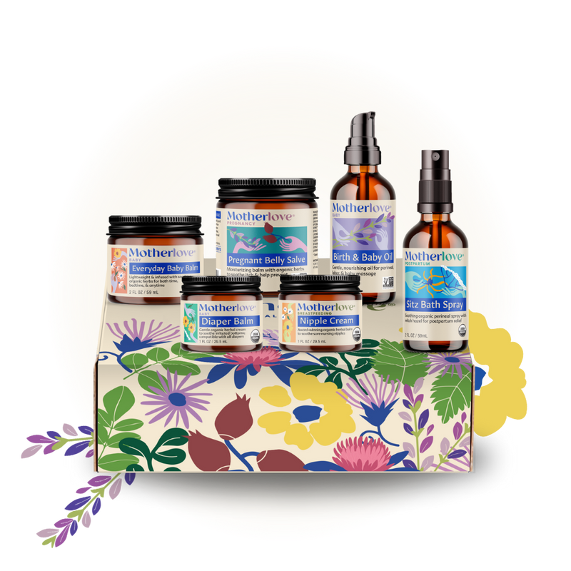 Motherlove Herbal Company Bump to Baby Gift Box for babies, featuring natural herbal products in a stylish gift set.