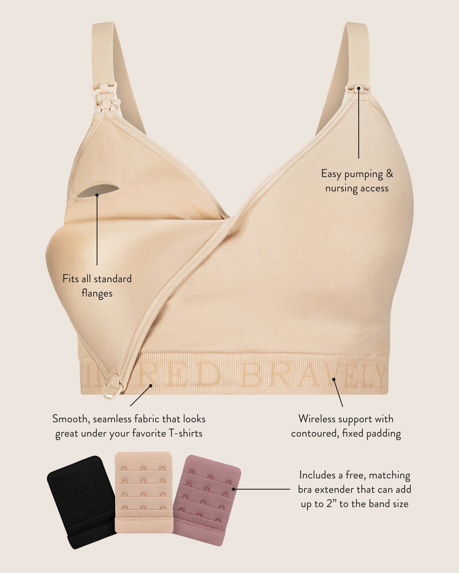 Black Kindred Bravely Signature Sublime® Contour Hands-Free Pumping and Nursing Bra with supportive design.