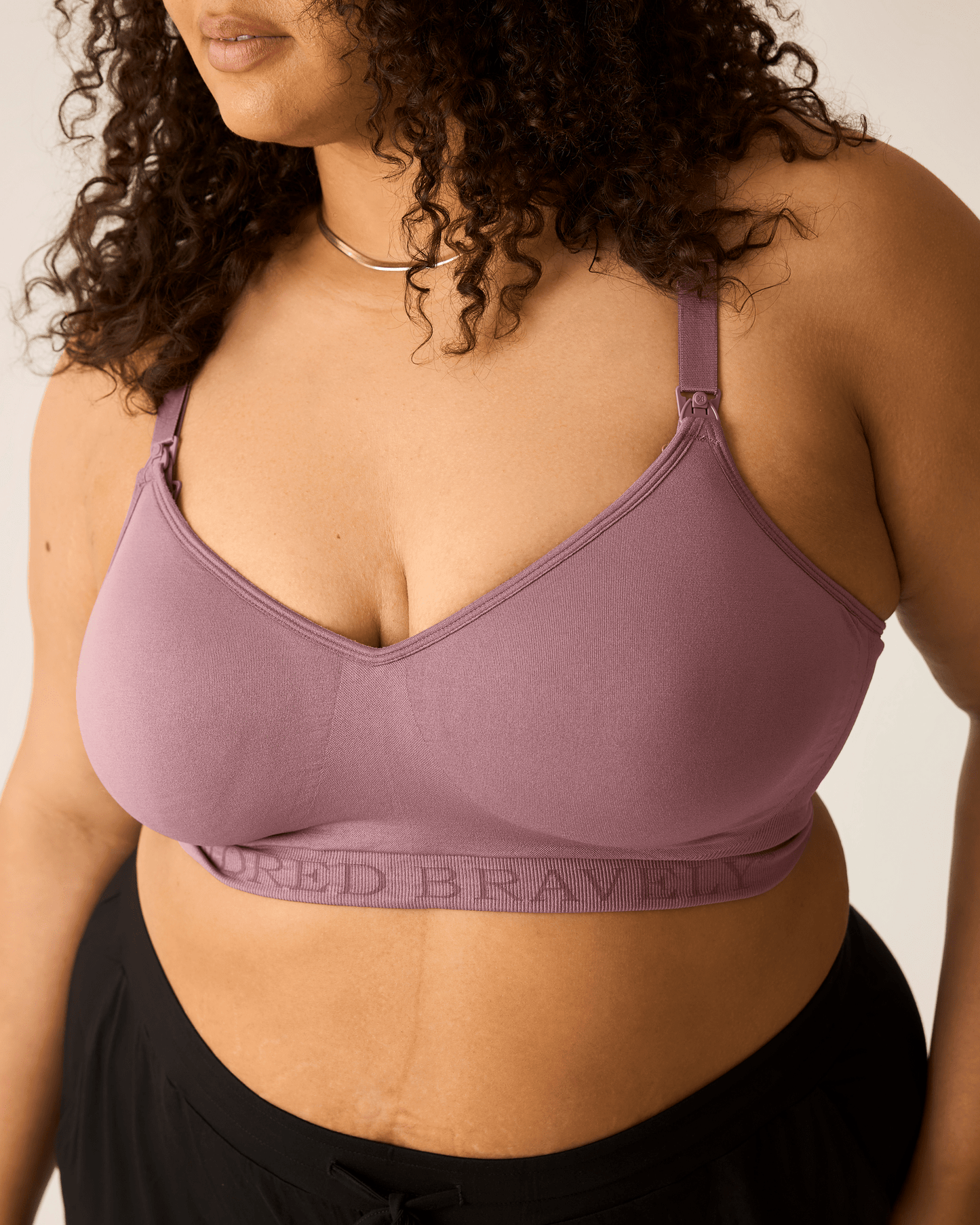 Kindred Bravely Signature Sublime Contour Hands-Free Pumping and Nursing Bra in Twilight, showing adjustable straps and soft fabric.