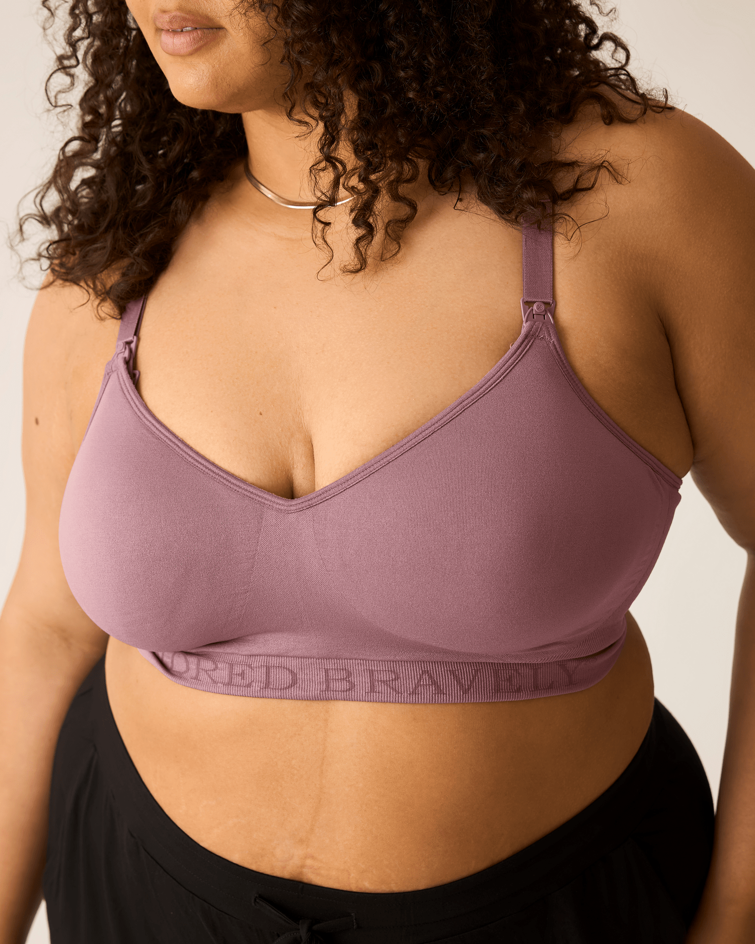 Kindred Bravely Signature Sublime Contour Hands-Free Pumping and Nursing Bra in Twilight, showing adjustable straps and soft fabric.