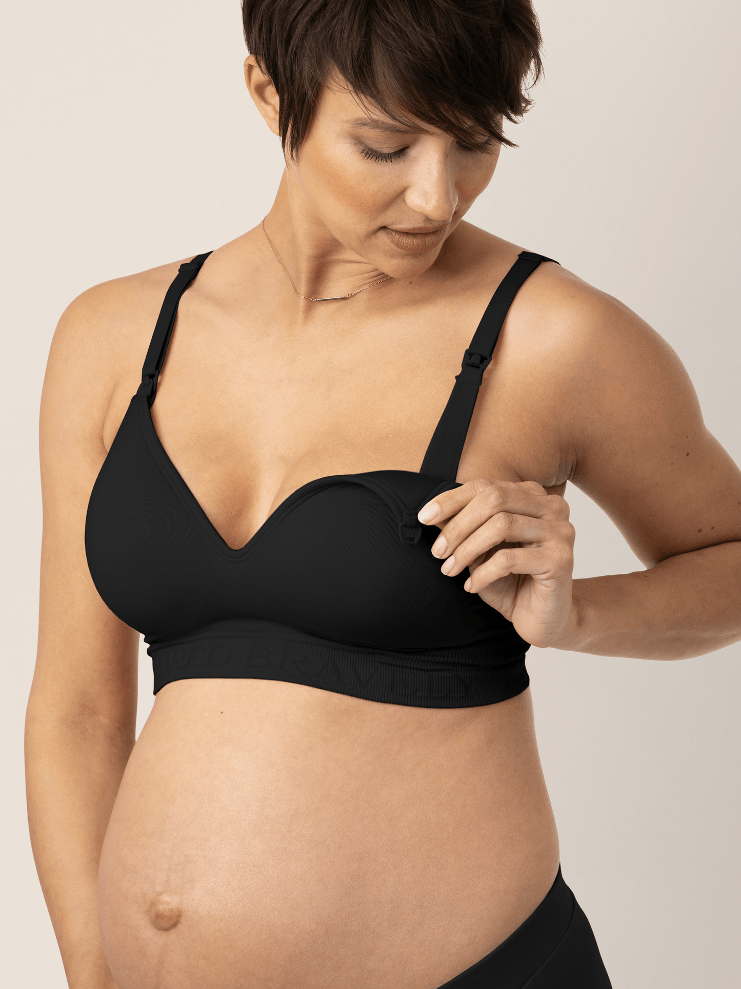 Black Signature Sublime® Contour Maternity & Nursing Bra by Kindred Bravely, showing adjustable straps and supportive design.