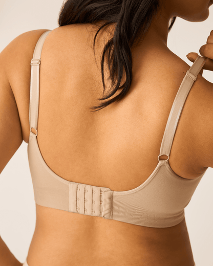 Beige Simply Sublime® nursing bra by Kindred Bravely with soft cups and adjustable straps for comfortable breastfeeding support.