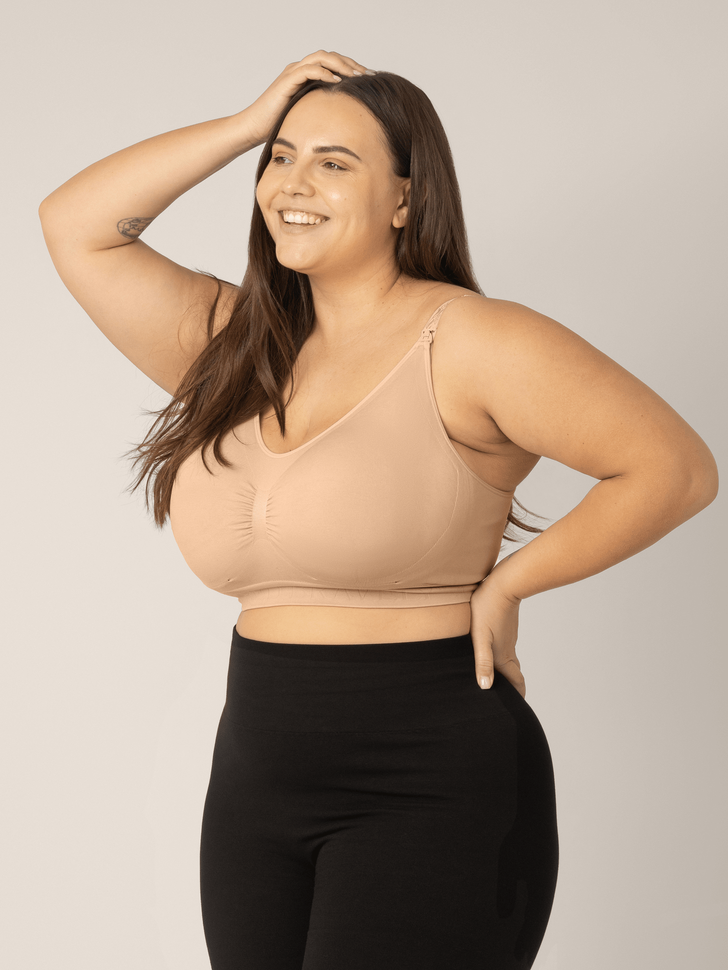 Kindred Bravely Simply Sublime® Nursing Bra in beige, soft and comfortable with adjustable straps for breastfeeding support.