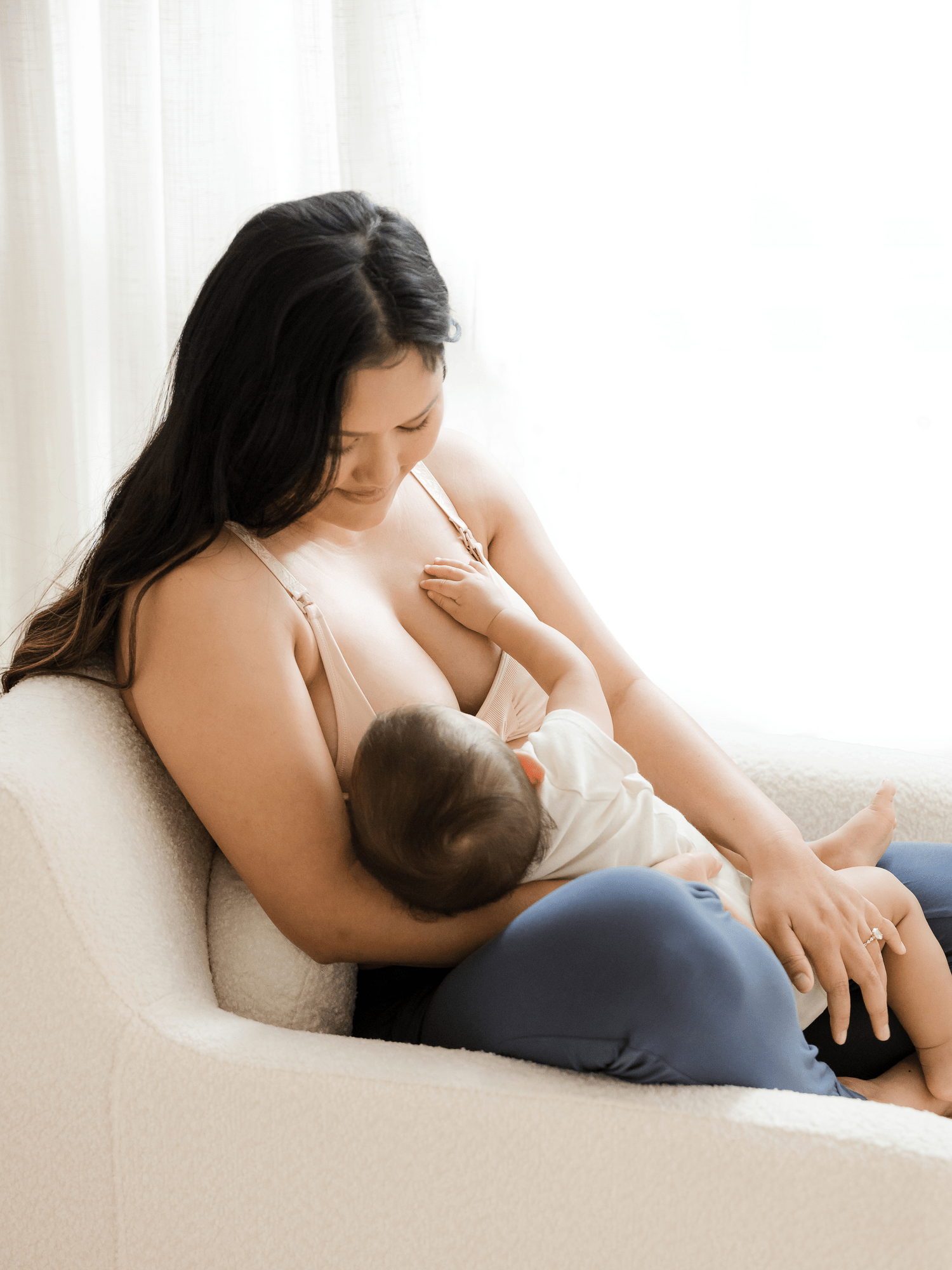 Kindred Bravely Simply Sublime® beige nursing bra with adjustable straps and soft fabric for comfortable breastfeeding support.