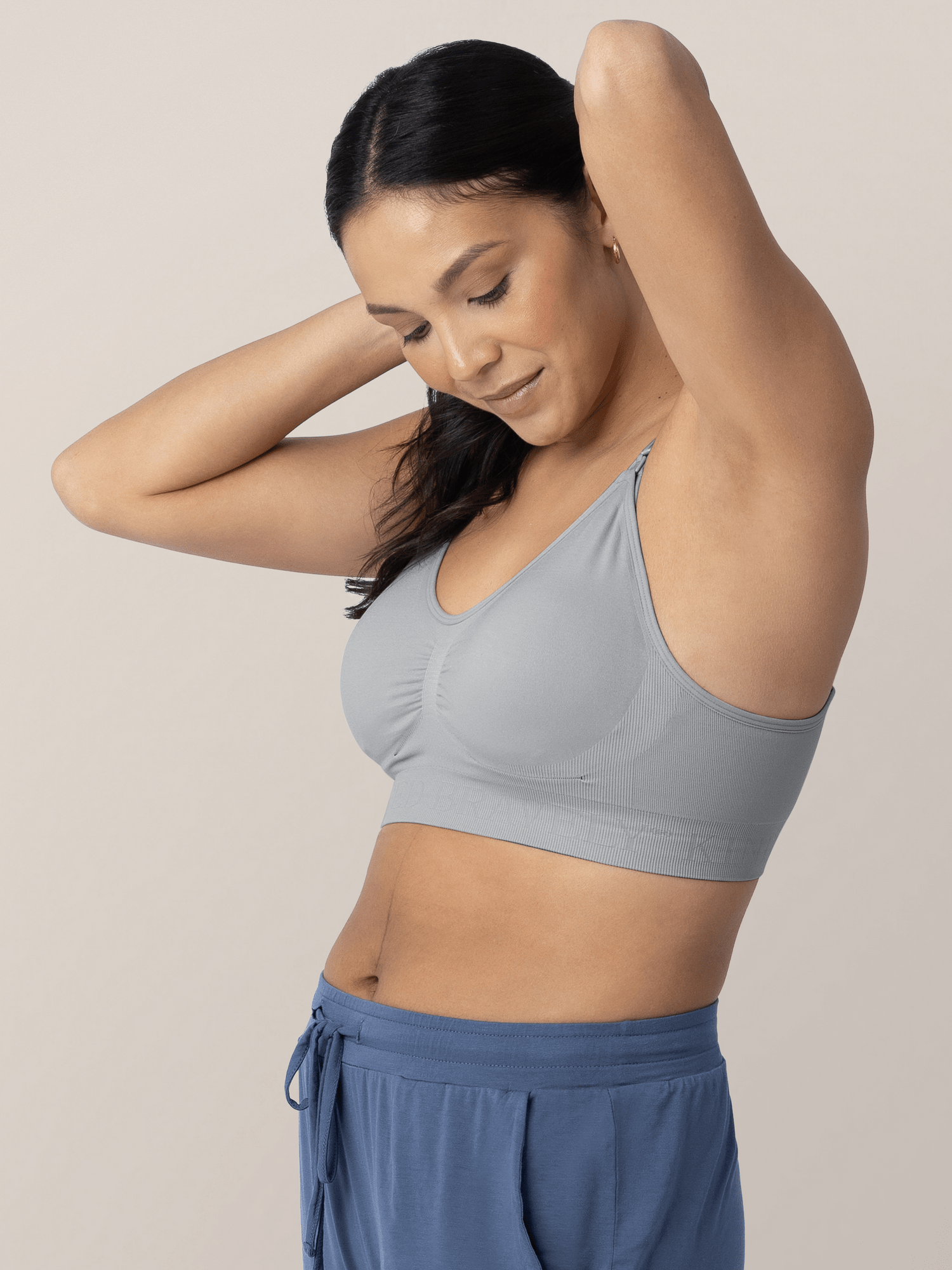Grey Simply Sublime® nursing bra by Kindred Bravely with adjustable straps and supportive design for breastfeeding.