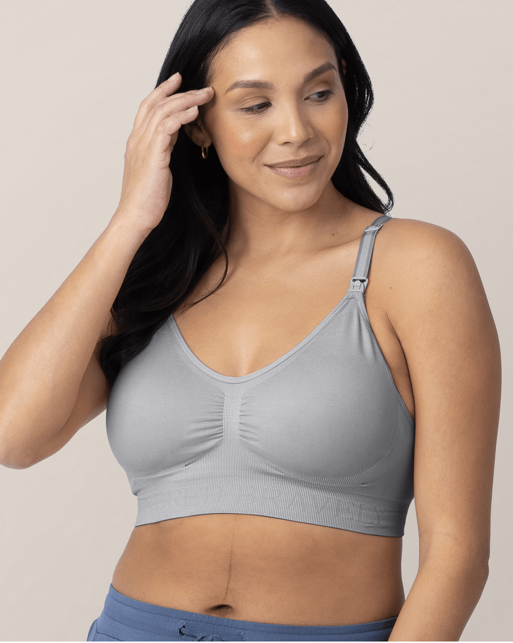 Grey Simply Sublime® nursing bra by Kindred Bravely, featuring soft fabric and adjustable straps for comfortable breastfeeding support.